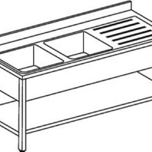 Lavelli INOX su Banco - 2 Vasche e 1 Gocciolatoio - Serie 60 -70