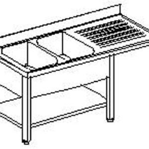 Lavelli INOX su Banco per Inserimento Lavastoviglie - 2 Vasche e 1 Gocciolatoio - Serie 60 - 70